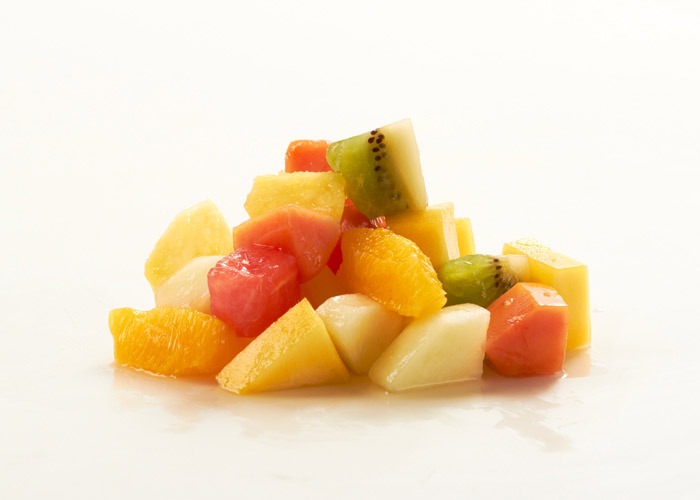 FRUGTSALAT de luxe: Honningmelon/Vandmelon/Mango/Ananas/Papaya/Appelsin/Kiwi.